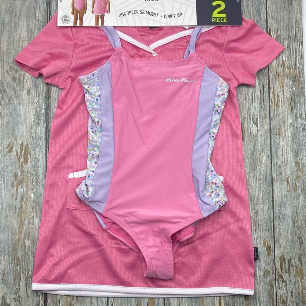 Girls One Piece Bathing Swimsuit and Coverup Swim 2-Piece Set Size 5